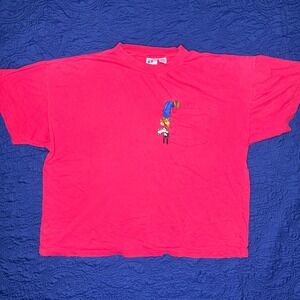 VNTG‎ Disney Mickey Mouse Goofy Embroidered Pocket T Shirt Red 3XL Men Read